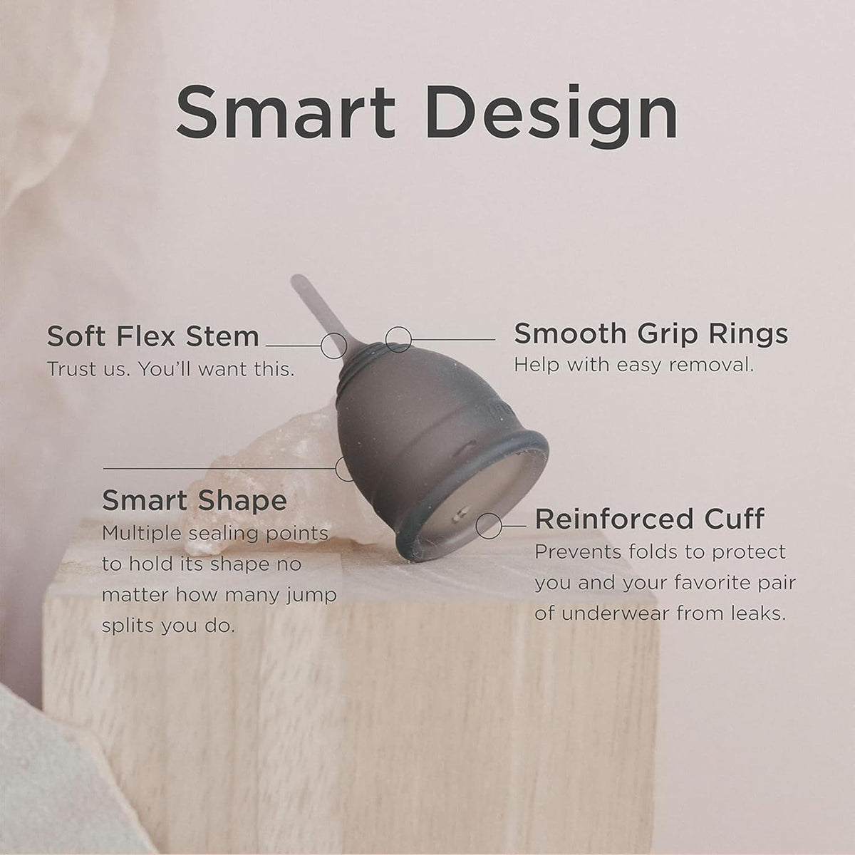 Saalt Soft Menstrual Cup – Reusable Period Cup – Made for Comfortable, Leak-Free Protection Up to 12 Hours – BPA & Latex Free – Includes Cup & Carry Bag (Regular Grey/Small Desert Blush)