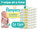 Pampers Sensitive Baby Wipes, Clinically Proven, Fragrance Free, Unscented, Water Based, Hypoallergenic, Multi-Use, Hand Wipes 1344 Wipes Total (24X Flip-Top Packs) [Packaging May Vary]