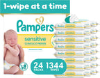 Pampers Sensitive Baby Wipes, Clinically Proven, Fragrance Free, Unscented, Water Based, Hypoallergenic, Multi-Use, Hand Wipes 1344 Wipes Total (24X Flip-Top Packs) [Packaging May Vary]