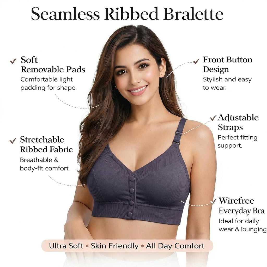 Women's Front Button Wire-Free Bra - Post-Surgery & Nursing Comfort Bralette | Lightly-Padded with Adjustable Strap Comfortable Bra Free Size