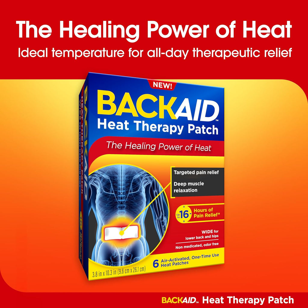 Backaid Heat Therapy Patch, Air-Activated Therapeutic Heat, Wide, 6 Count