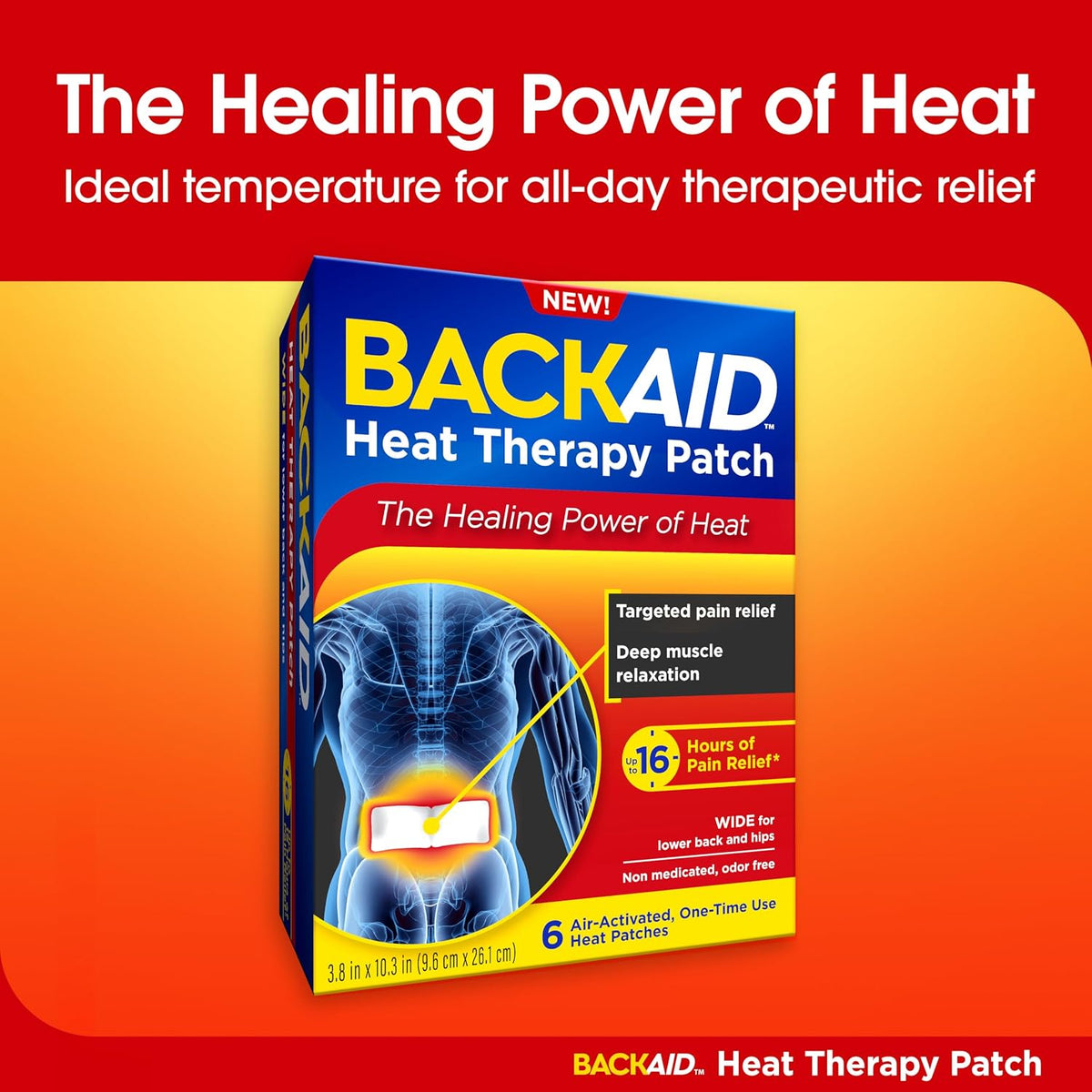 Backaid Heat Therapy Patch, Air-Activated Therapeutic Heat, Wide, 6 Count