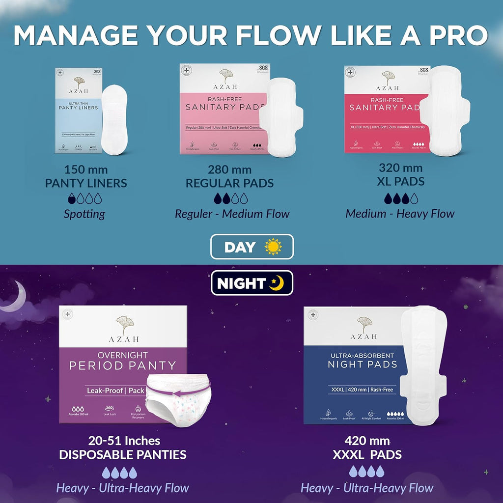 Azah Panty Liners for Women Daily use (Pack of 40) | Cottony Soft Sanitary Pads for Women | Pantyliners Pads Perfect For White Discharge & Light Spotting | Panty Liner Pads Sanitary Napkins