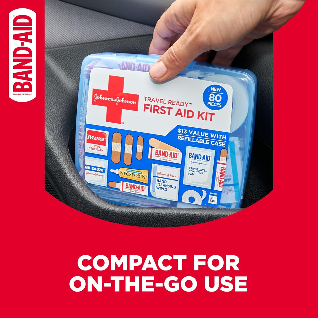 BAND-AID Brand Travel Ready Portable First Aid Kit, 80 Piece