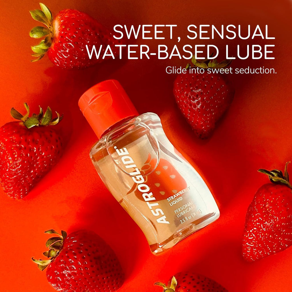 Astroglide Water Based Strawberry Flavored Lubricant, For Long-Lasting Pleasure for Men Women and Couples, Safe for Toys, Travel-Friendly Size, 74ml