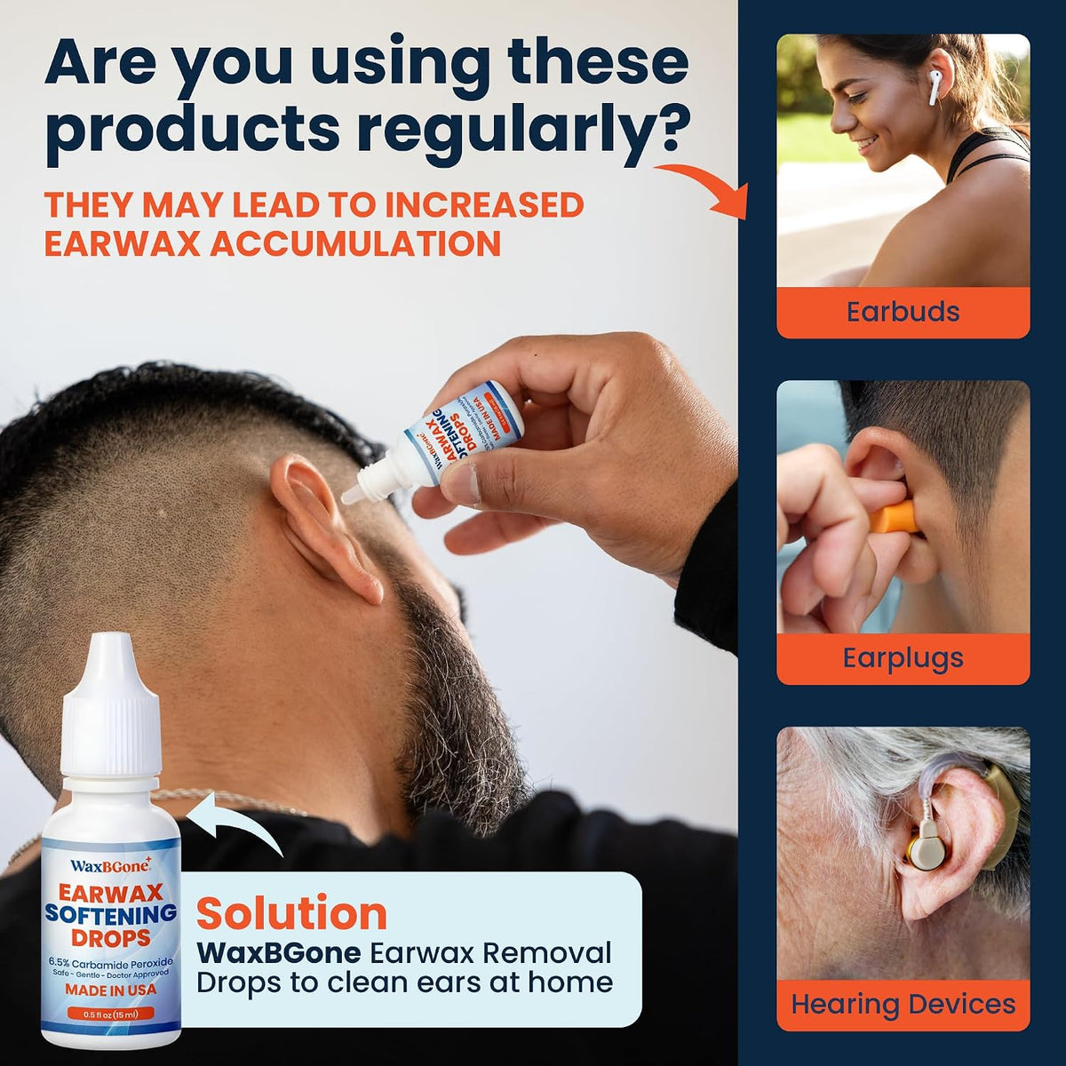 Earwax Removal Drops for Clogged Ears, Adults & Infants, 0.5 fl oz | Gentle formula softens and dissolves earwax in blocked ears; non-irritating for adults, kids and infants, 15 ml