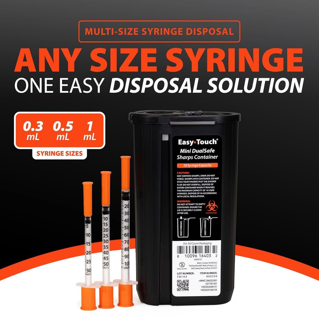 EasyTouch Mini DualSafe Sharps Containers,10 Syringe Capacity, (5 Pack)