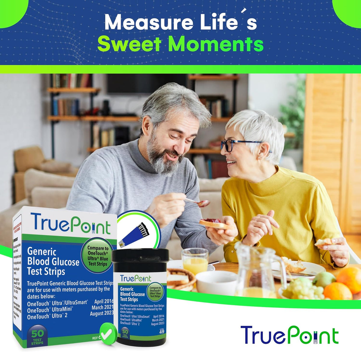 TruePoint Blood Glucose Test Strips, 50 Count, for Ultra Series Meters | For home blood glucose testing; compatible with Ultra, Ultra2, UltraMini and UltraSmart meters.