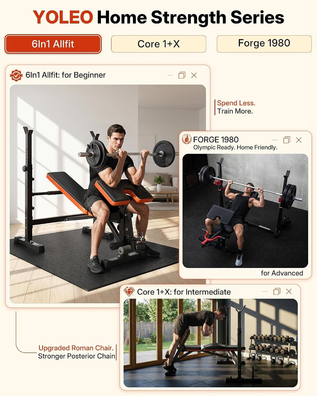 YOLEO 6-in-1 Weight Bench Set, 880LBS Adjustable Bench with Rack & Curl Pad | FID Adjust 41" Bench, Preacher Curl, Fits 5-6 ft Olympic Bar, Foldable Storage, Reinforced Steel Frame for Full-body Training