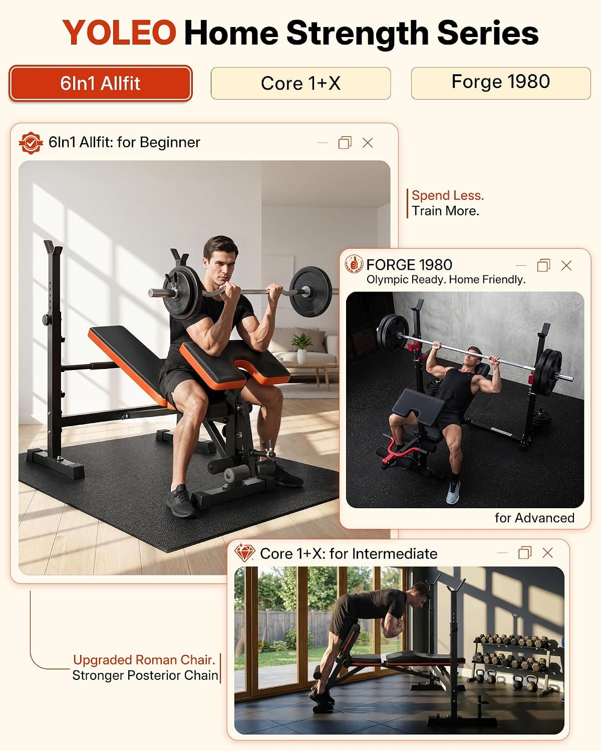 YOLEO 6-in-1 Weight Bench Set, 880LBS Adjustable Bench with Rack & Curl Pad | FID Adjust 41" Bench, Preacher Curl, Fits 5-6 ft Olympic Bar, Foldable Storage, Reinforced Steel Frame for Full-body Training