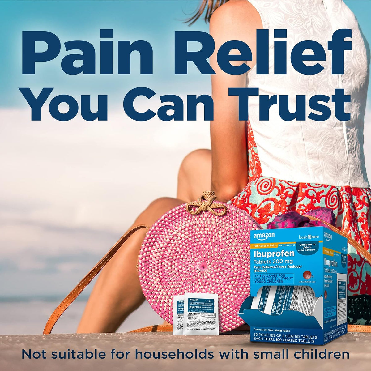 Amazon Basic Care Ibuprofen Tablets, 200 mg, Pain Reliever and Fever Reducer, For Headache, Muscular Aches, Arthritis, Backache, Menstrual Pain, 100 Count (Pack of 1)
