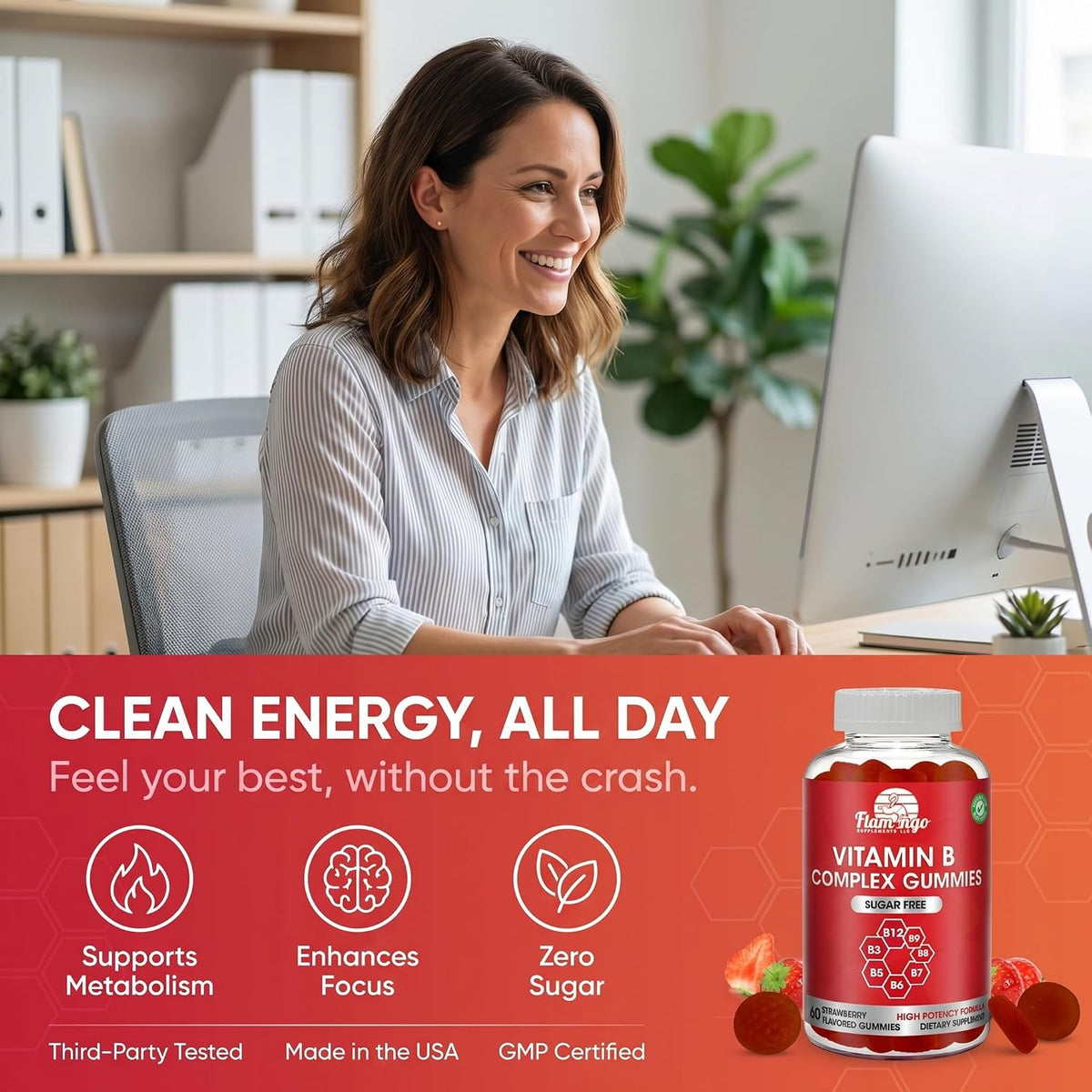 Sugar Free Methylated Vitamin B Complex Gummies for Energy Support - Vitamin B12, B6, B7 Biotin, B9 Folate, B3 Niacin & B5 - Vegan, Third Party Tested - Prenatal & Older Adults - 60 Gummies