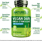 NATURELO Vegan DHA, Vegan Omega 3 Supplement, 120 Softgels, Supports Brain/Heart/Eye Health, Complements Prenatal Vitamins, Essential Fatty Acids, Omega 3 Supplement for Women & Men