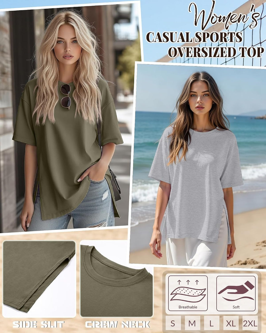Huukeay 3 Pack Women's Oversized Workout T Shirts Short Sleeve Loose Fit Gym Tops Crewneck Casual Summer Basic Tees