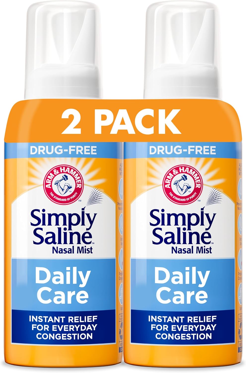 ARM & Hammer Simply Saline Daily Care Nasal Spray, [4.5 oz/Pack of 2] | Saline Nasal Spray, Drug-Free