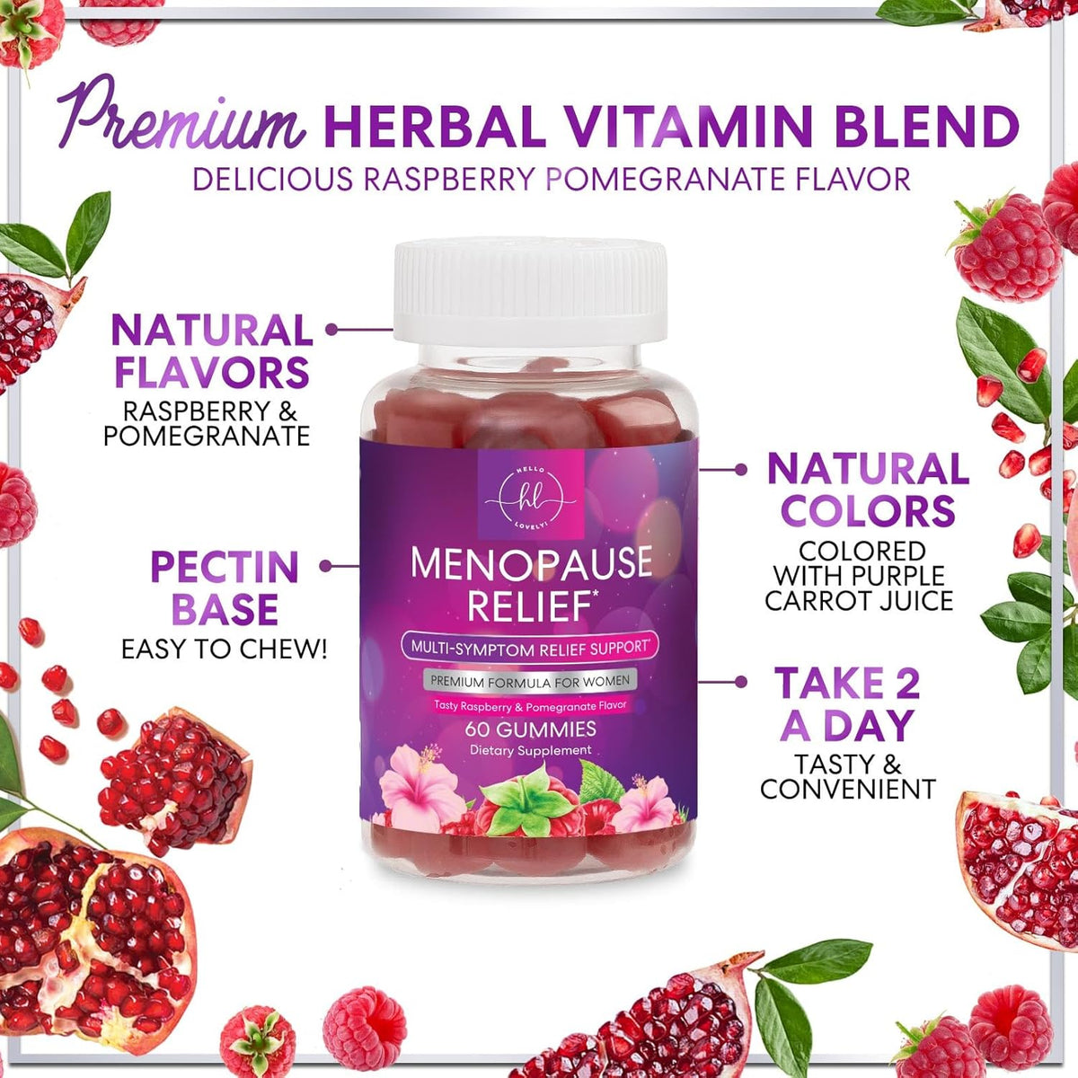 Menopause Supplements for Women - Natural Menopause Relief Support, Hormonal Balance & Hormone Support for Night Sweats, Hot Flashes & Mood Swings - 60 Vegetarian Gummies