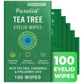100PCs Tea Tree Eyelid Wipes – Cleaning Eye Wipes for People with Dry Eyes & Allergies – Gentle Eyelid Cleanser with Hyaluronic Acid, Chamomile and Aloe – Individually Wrapped & Biodegradable
