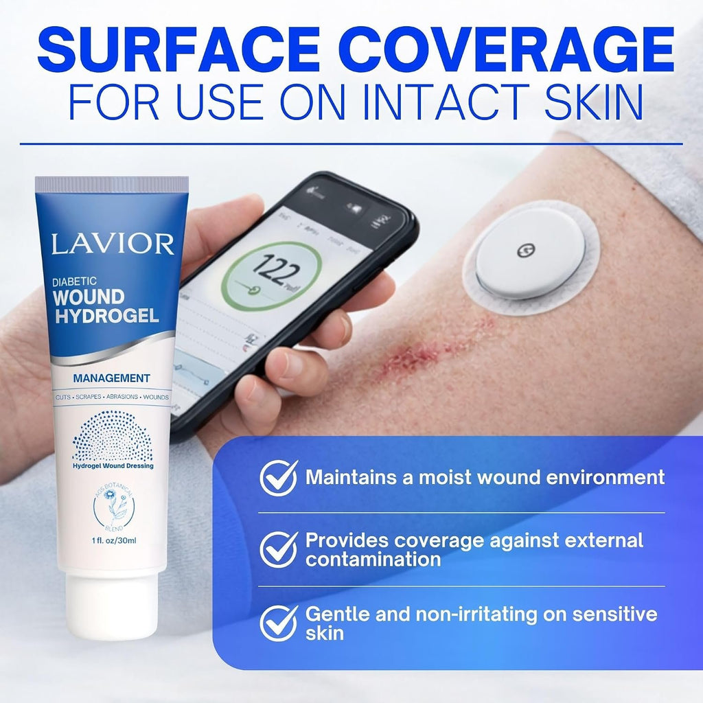 LAVIOR Diabetic Wound Hydrogel 1 oz – Hydrogel Dressing for Wounds, Cuts, Scrapes, CGM Sites & Minor Skin Injuries – Botanical Formula – Vegan – Made in USA