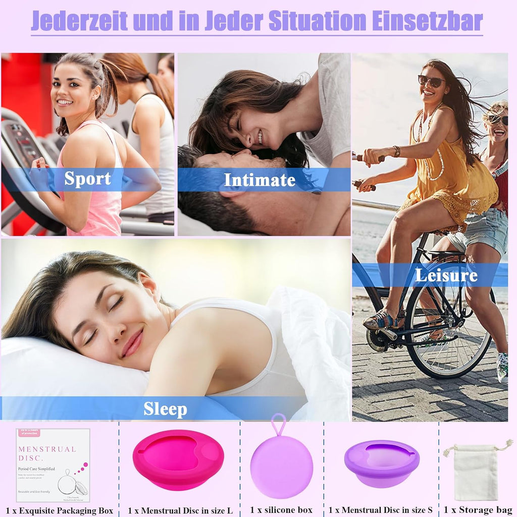 2 Pieces Menstrual Disc Sizes S L, Reusable Periodic Cup Disc, Soft Leak, Silicone Proof Menstrual Disc, Alternative to Tampons