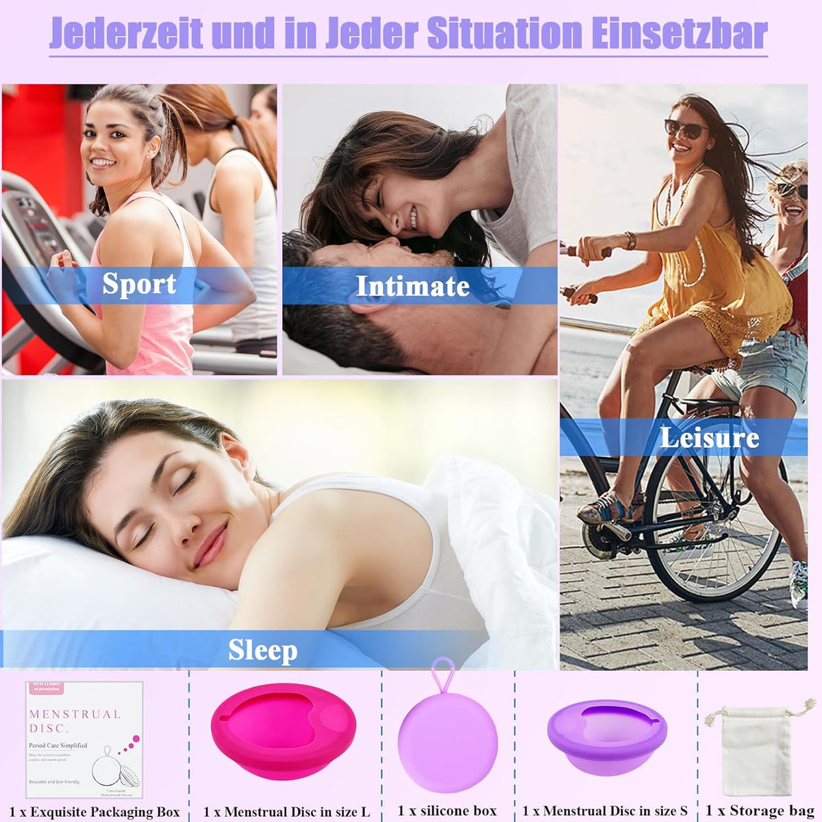 2 Pieces Menstrual Disc Sizes S L, Reusable Periodic Cup Disc, Soft Leak, Silicone Proof Menstrual Disc, Alternative to Tampons