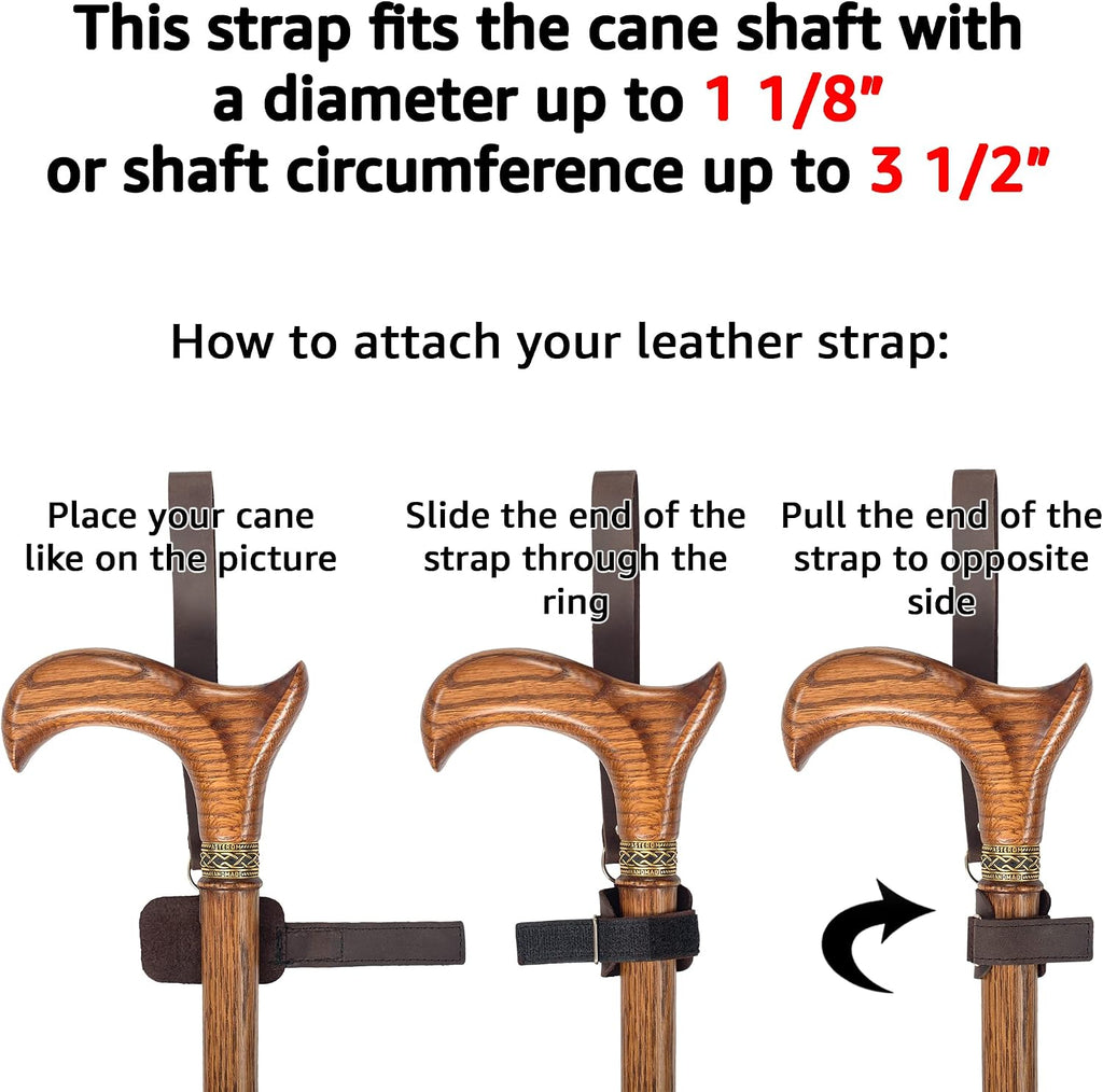 Asterom Handmade Leather Cane Strap - Stylish Wrist Strap for Canes and Walking Sticks