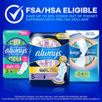 Always Ultra Thin Feminine Pads with Wings for Women, Size 2, Long Super Absorbency, Unscented, Up to 100% Leak-Free Protection, 58 Count