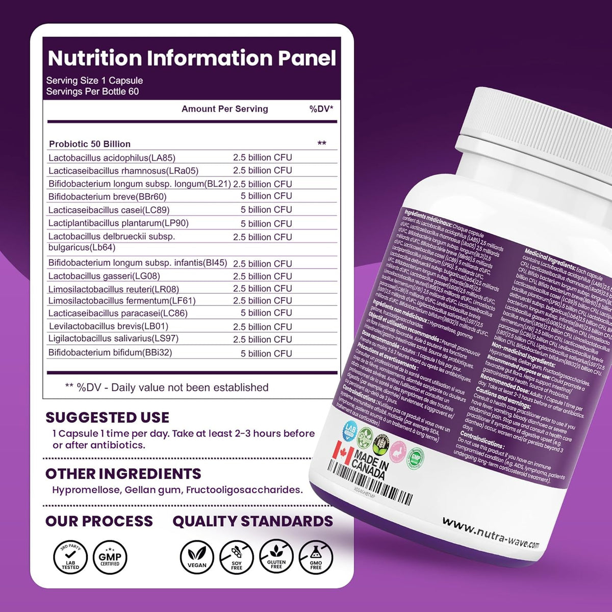 Nutrawave 50 Billion Daily Probiotic for Men & Women – 15 Strains of Live Cultures | 60 Vegan, Gluten-Free Capsules