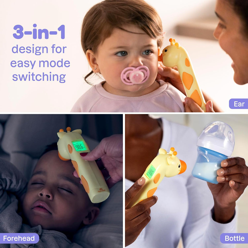 Baby Thermometer for Kids, Fever Buddy Giraffe | Digital Infrared No-Touch Forehead & Ear Thermometer, 3-in-1 Contactless Thermometer with Fever Indicator