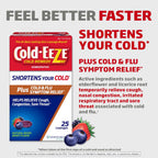 Cold-Eeze Plus Natural Mixed Berry Cold & Flu Zinc Lozenges, Multi-Symptom Relief, Homeopathic Cold Remedy, Reduces Duration of the Common Cold by 42%, Sambucus Nigra for Symptoms, 25 Ct, 2 Pack