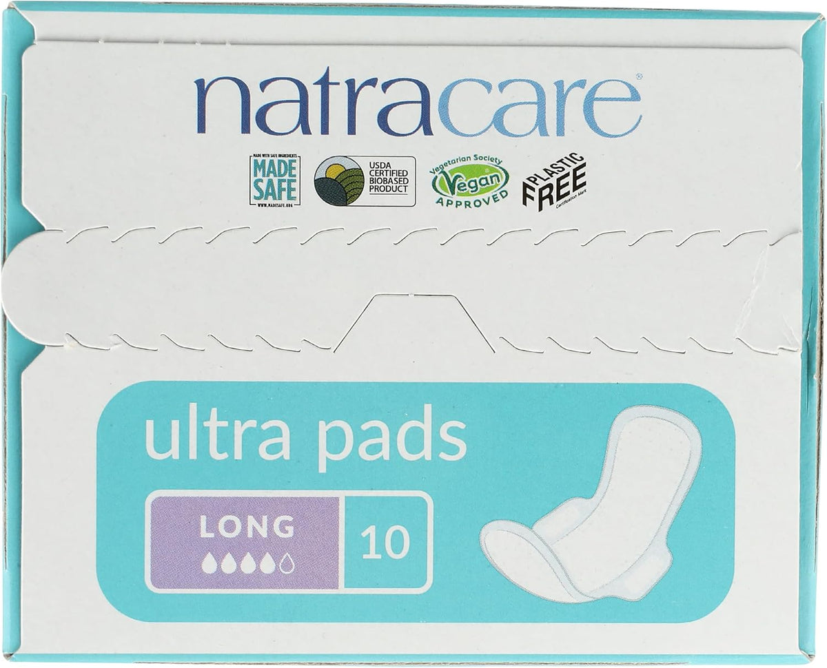 Natracare - Long Pads with Wings - Ultra Regular - Natural Product - Ideal for Intense Flows - Padded Layer - Soft and Comfortable - Suitable for Vegans - 10 Units