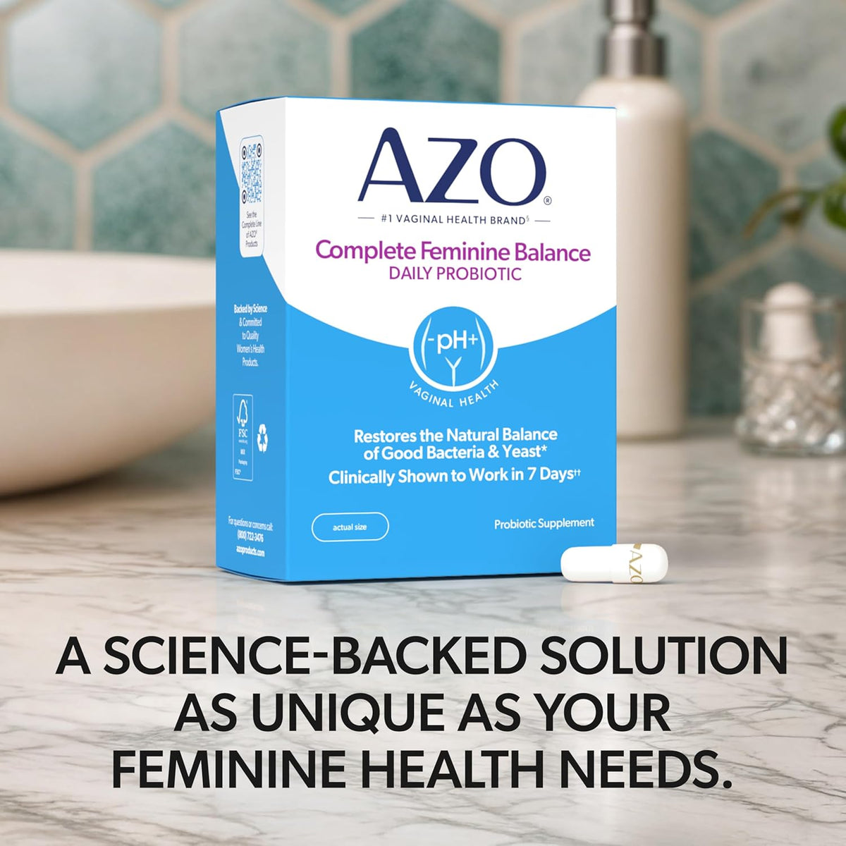 AZO Complete Feminine Balance Daily Probiotics for Women | 60 Count | Clinically Proven to Help Protect Vaginal Health | Clinically Shown to Work in 7 Days
