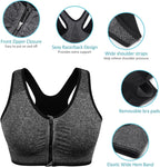 Women's Zip Front Sports Bra Wireless Post-Surgery Bra Active Yoga Sports Bras