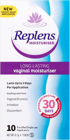 Replens Long Lasting Vaginal Moisturiser, 10 Pre-Filled Applicators, Up to 30 Day Supply - Soothing Relief from Dryness, Provides Additional Moisture and Comfort