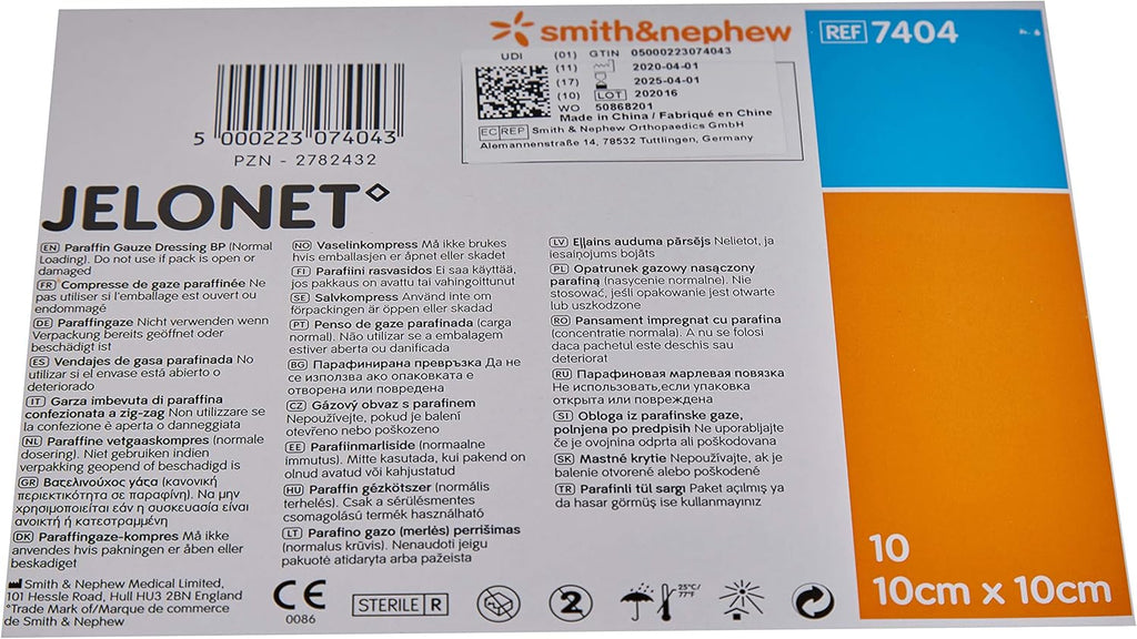 Jelonet Non Medicated Sterile Paraffin Gauze Wound Dressings, 10 cm x 10 cm Size (Pack of 10)