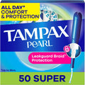 Tampax Pearl Tampons for Women, with LeakGuard Braid, Super Absorbency, Unscented, 50 Count