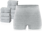 PurComfy 10 Pcs Postpartum Underwear for Women, High Waisted Disposable Boyshort Underwear for Mom Postpartum, Seamless Under Wear for Postpartum Essentials, Waist 28"- 42" Stretched, Grey