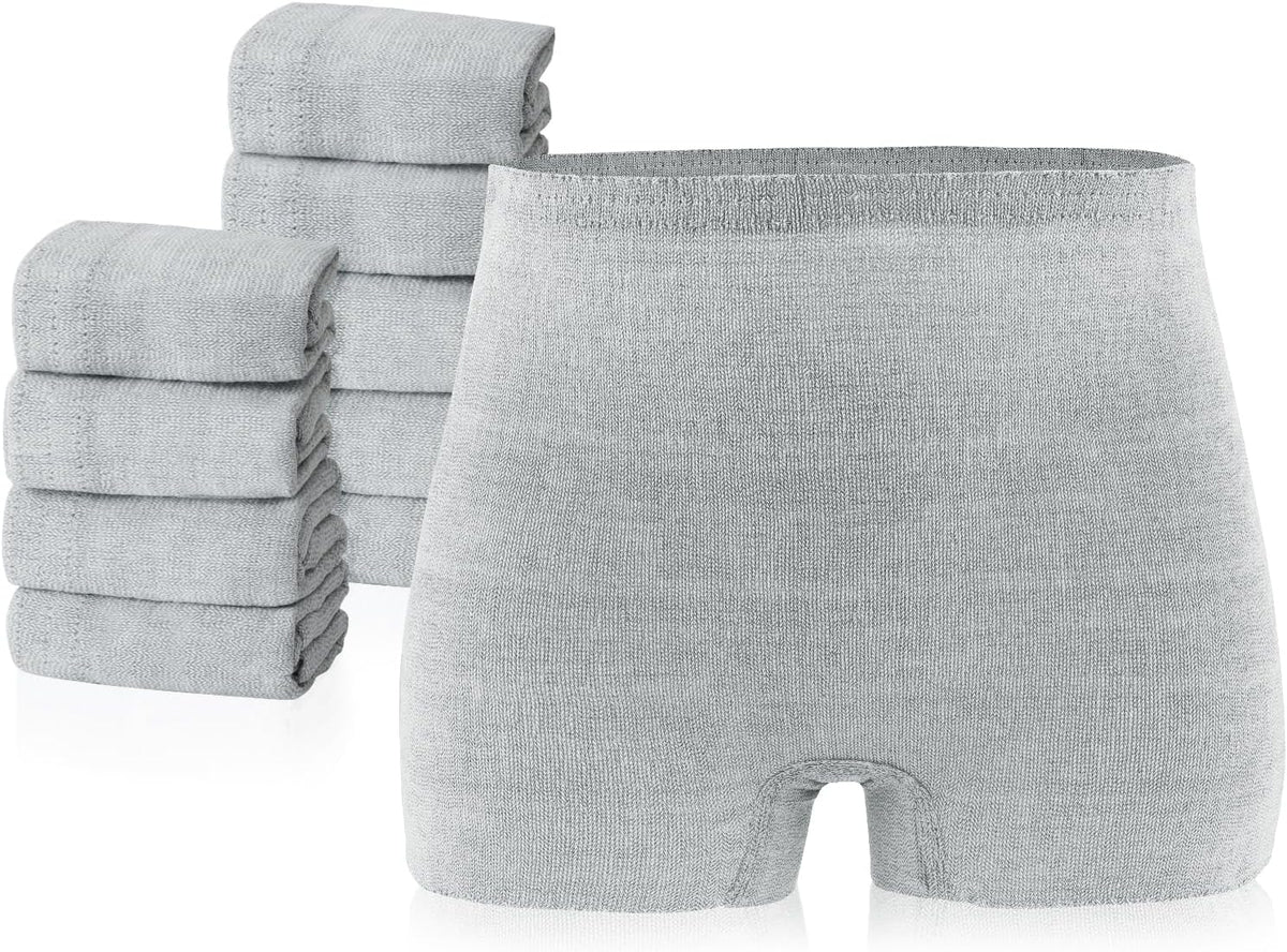 PurComfy 10 Pcs Postpartum Underwear for Women, High Waisted Disposable Boyshort Underwear for Mom Postpartum, Seamless Under Wear for Postpartum Essentials, Waist 28"- 42" Stretched, Grey