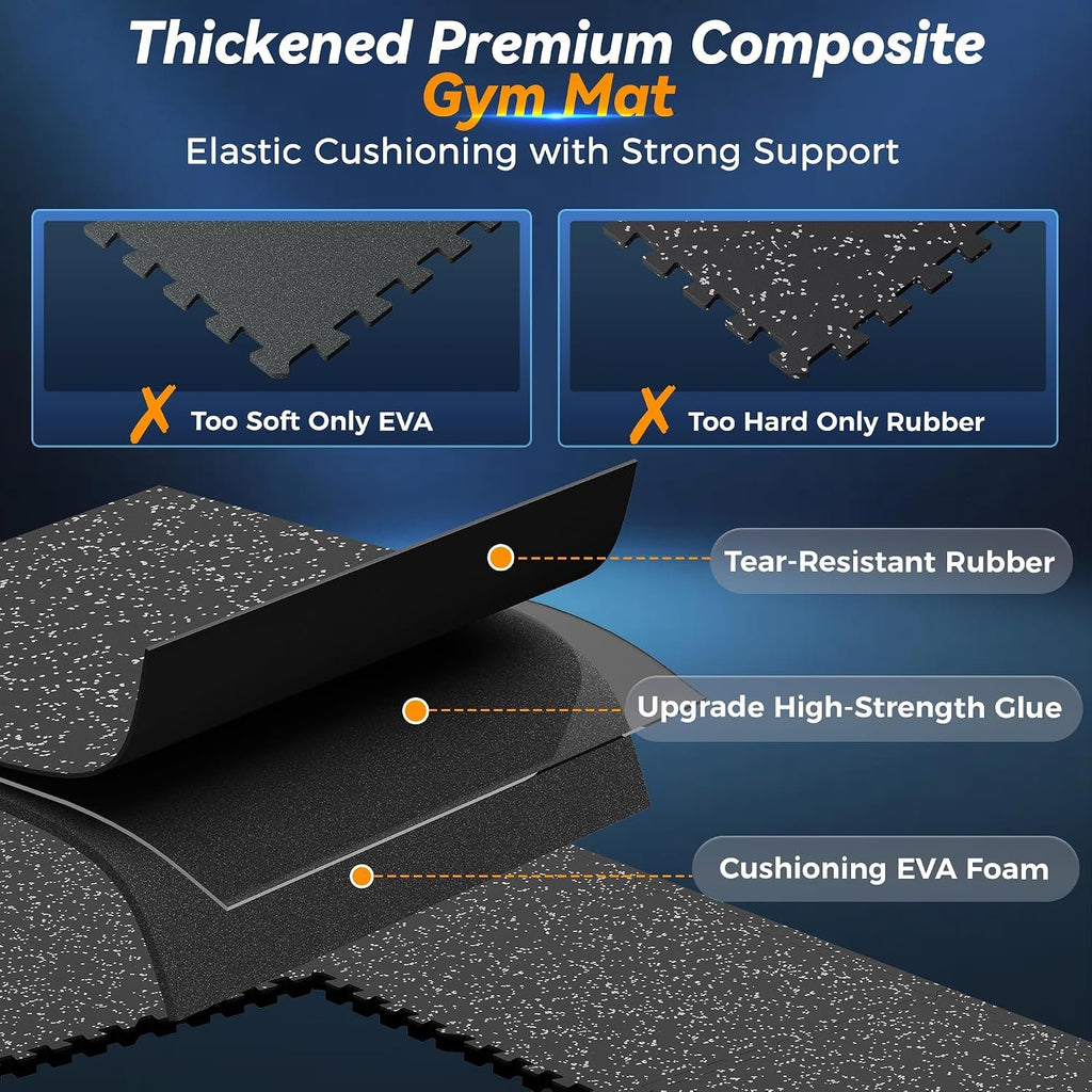 SUPERJARE 1" Extra-Thick Rubber Top Exercise Mat, Gym Flooring for Home Gym