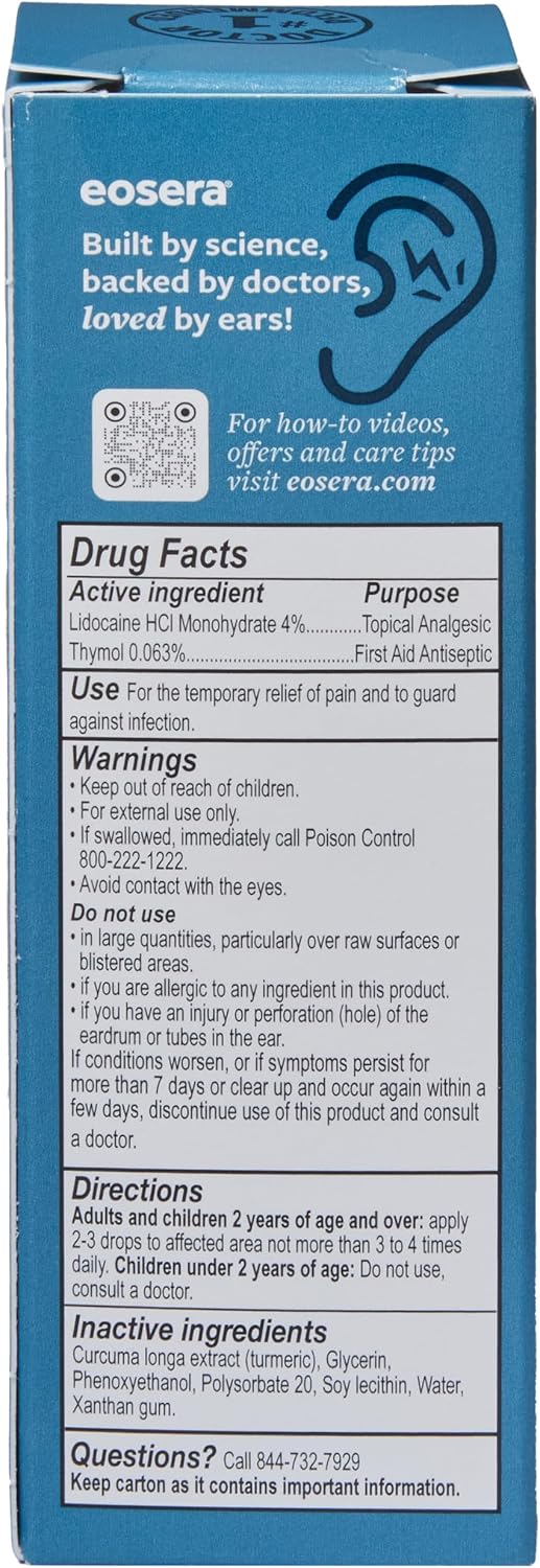 Ear Pain MD +Plus Earache Relief Drops – 4% Lidocaine + Antiseptic for Pain Relief & Infection Protection – Swimmer's Ear, Ear Infections, Allergies