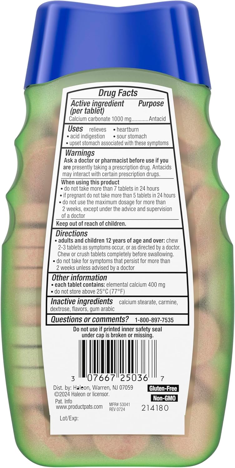 TUMS Naturals Antacid Chewable Tablets, Black Cherry & Watermelon 190 Count | Ultra Strength Formula, Neutralizes Acid Instantly for Indigestion and Upset Stomach, Multi-Symptom Relief, Gluten Free