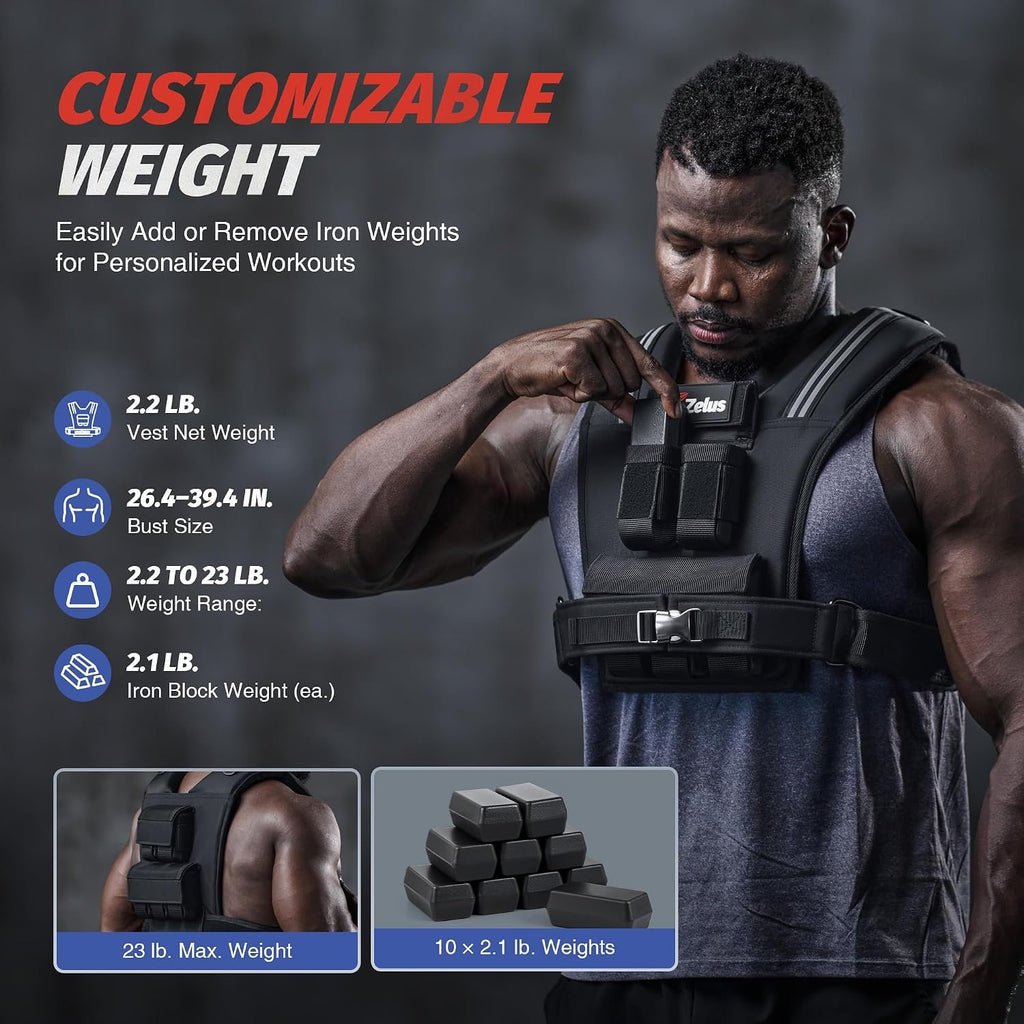 ZELUS Weighted Vest Men, 23lbs/36lbs/45lbs Adjustable Weight Vest