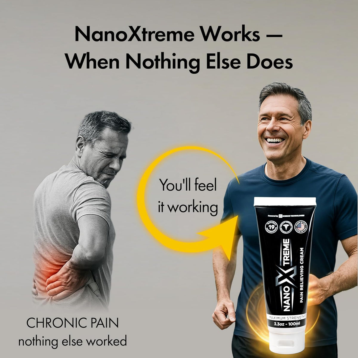 NANOXTREME Pain Relief Cream, 3.3oz Tube | Fast-Acting Topical for Muscle, Joint & Nerve, Deep-Absorbing, Long-Lasting Formula, Natural Ingredients, Cooling, USA Made
