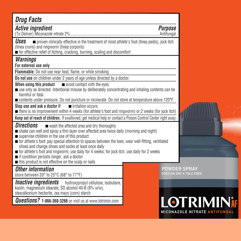 Lotrimin AF Athlete's Foot Powder Spray, Miconazole Nitrate 2%, Clinically Proven Effective Antifungal Treatment of Most AF, Jock Itch and Ringworm, 4.6 Ounce (Pack of 3)