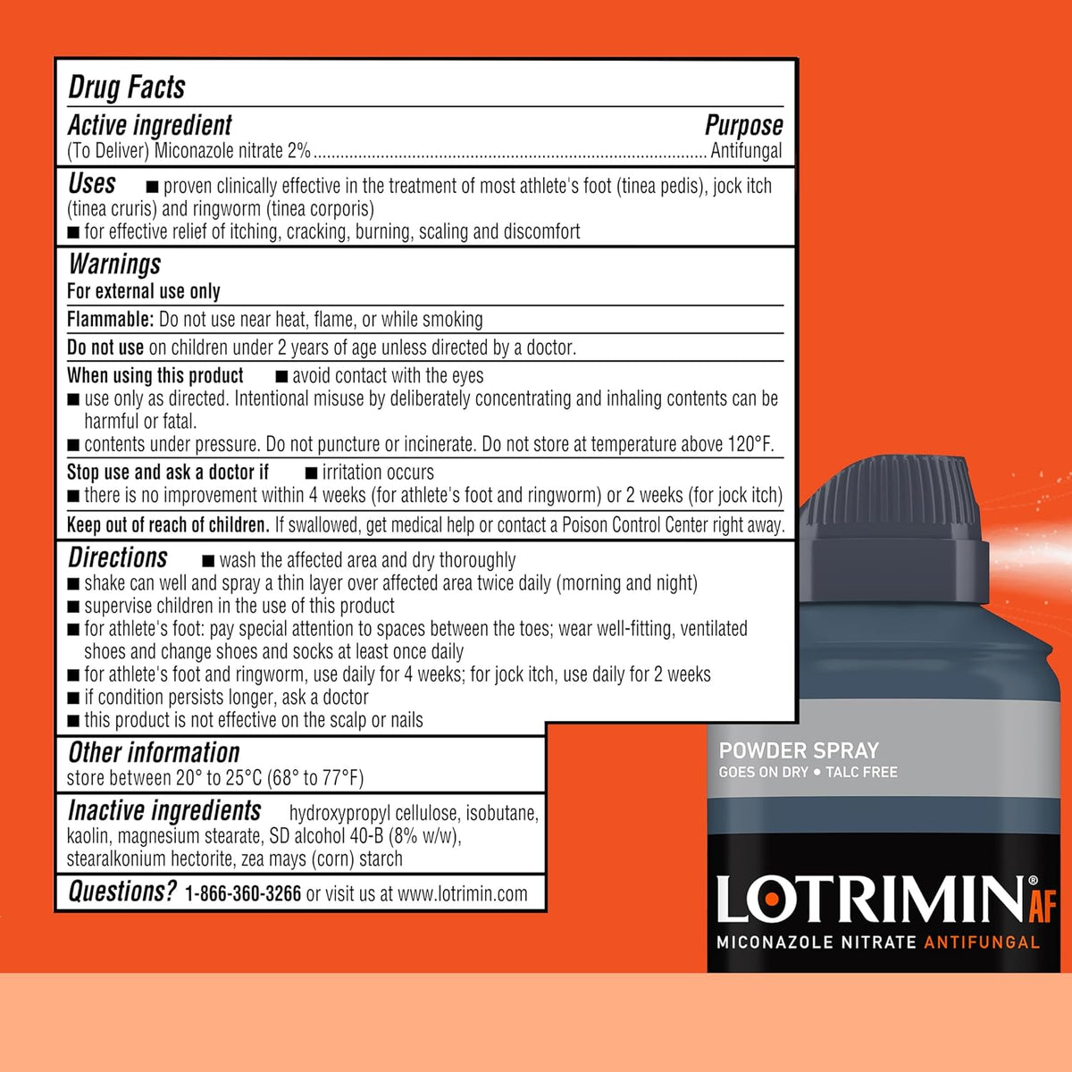 Lotrimin AF Athlete's Foot Powder Spray, Miconazole Nitrate 2%, Clinically Proven Effective Antifungal Treatment of Most AF, Jock Itch and Ringworm, 4.6 Ounce (Pack of 3)