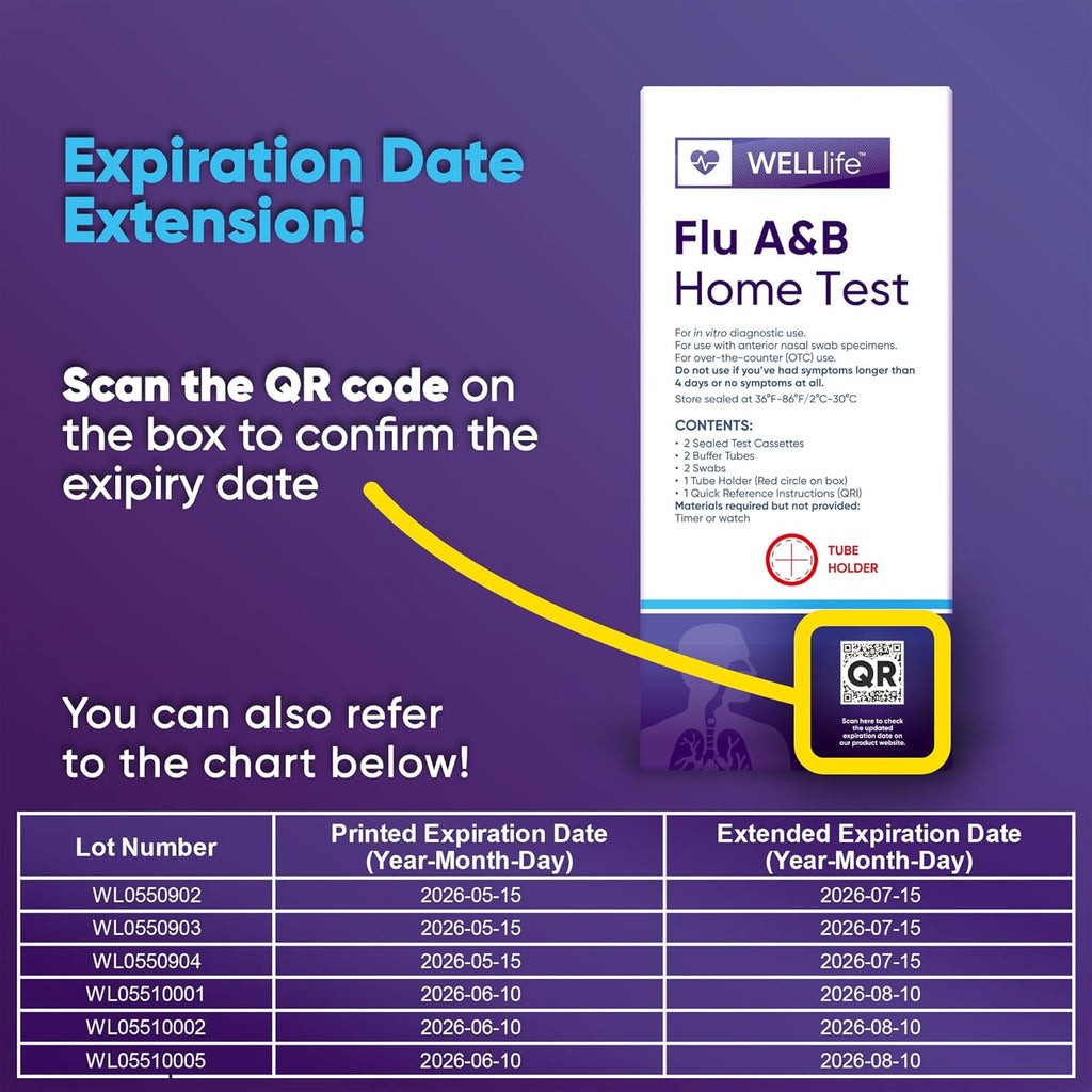 WELLlife Flu A&B Home Test, Flu Tests for Home 5 Pack, Result in 10 Mins | OTC Nasal Swab Test, No Discomfort for Adults & Children at Home, School, Workplace