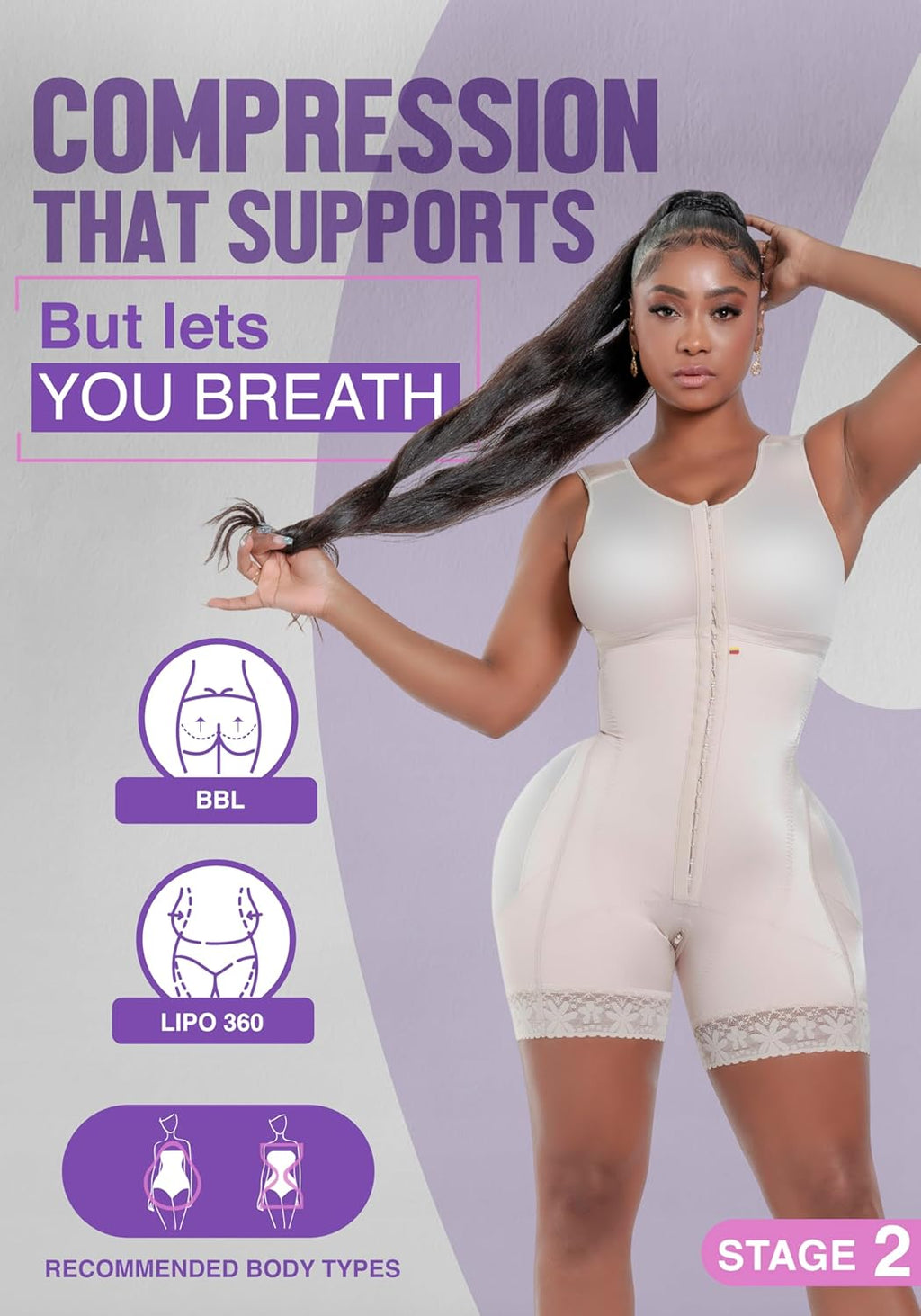 Snatched Body Stage 2 Faja with Bra | BBL Body Faja Post-Op & Everyday Shapewear | Fajas Colombianas Moldeadoras Post Surgery