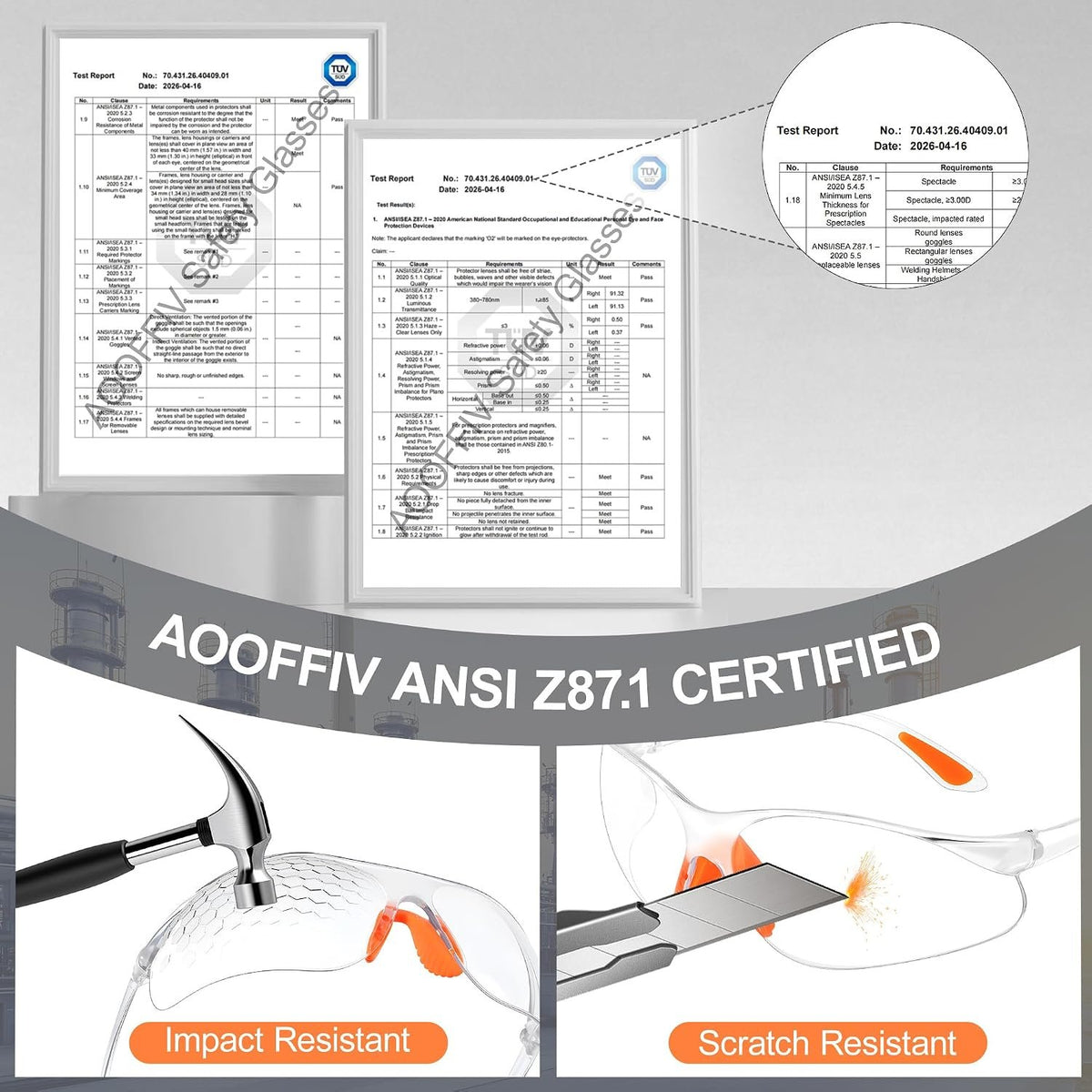 Ansi Z87.1 Safety Glasses for Men, Anti Fog Eye Protection Glasses | Soft Nose Bridge and Temple Tips, Impact Resistant, Scratch Resistant, Safety Glasses Bulk for Construction, Woodworking