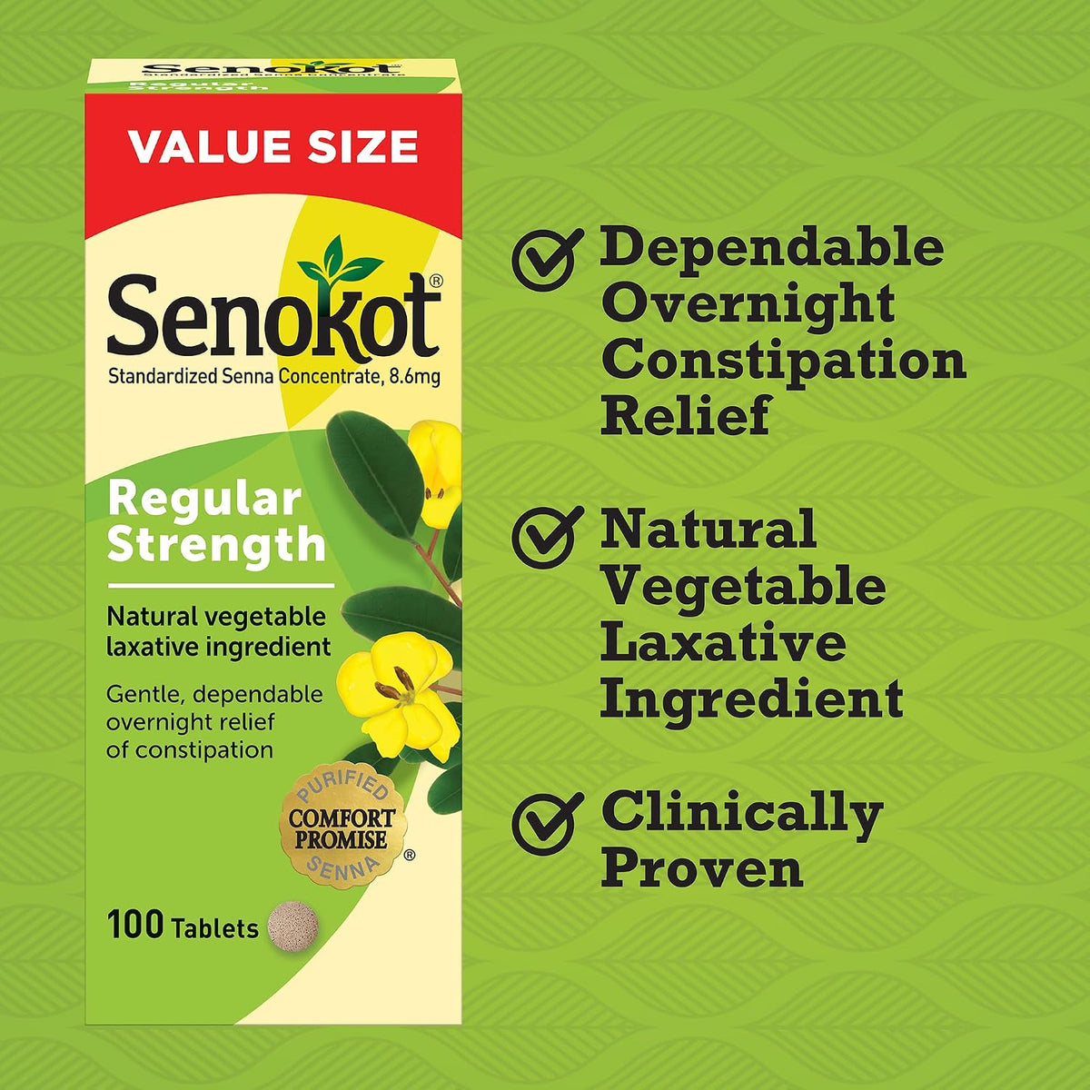 Senokot Regular Strength Laxatives for Constipation, Senna Tablets, 100 ct