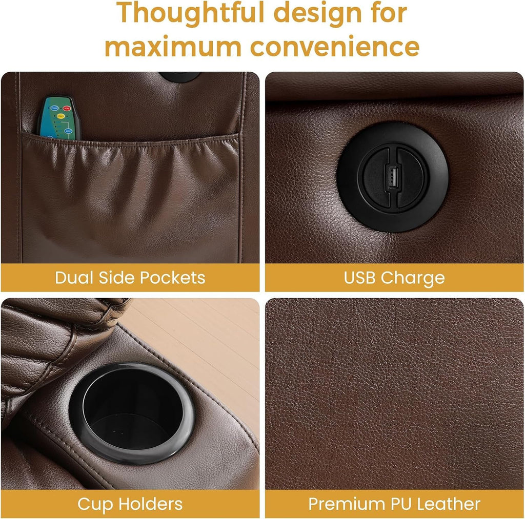 PARKOL Leather Power Lift Recliner Chair for Elderly and Adults | 8-point massage, lumbar heat, silent motor, water-resistant PU leather, USB charging and cup holders, easy assembly