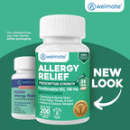 WELMATE Fexofenadine HCl 180mg Allergy Relief Tablets, 200 Count | 24-Hour Non Drowsy Antihistamine for Sneezing, Runny Nose, Itchy Watery Eyes - Indoor & Outdoor Allergy Medicine, Hay Fever